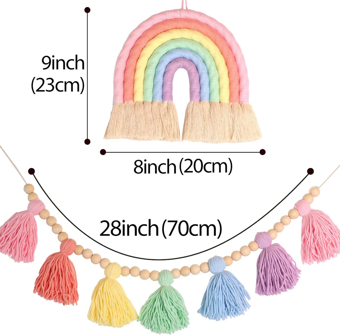 Boho Rainbow Wall Decor & Tassel Garland with Wood Beads