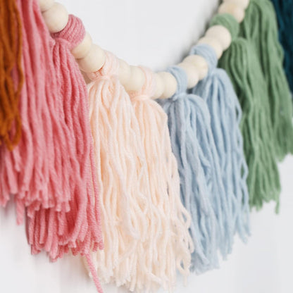 Rainbow Tassel Garland with Wood Beads - Boho Wall Decor