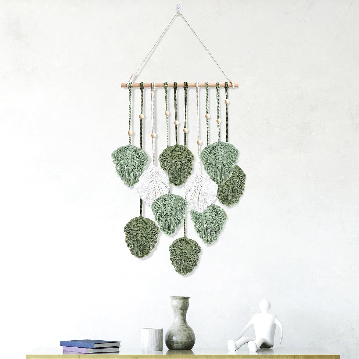 Green Boho Style Wall Hanging Decor Leaves Handwoven Wall Decor 15.8inch