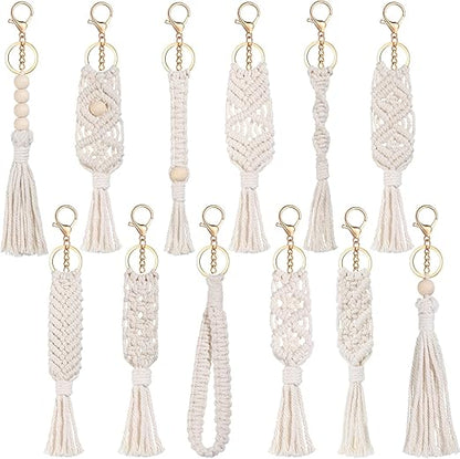 Macrame Boho Keychains Bulk Handcrafted with Tassel for Women