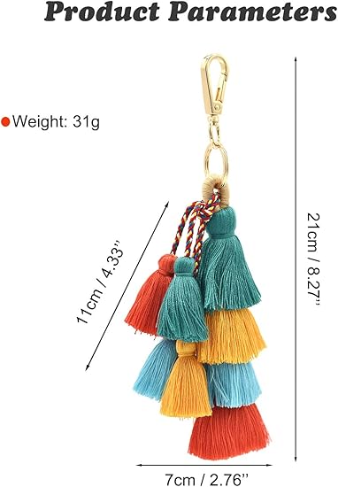 Colorful Boho Pom Bag Charm Tassel Keychain