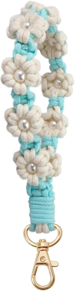 Cute Green Macrame Keychain - Boho Flower Wristlet for Women