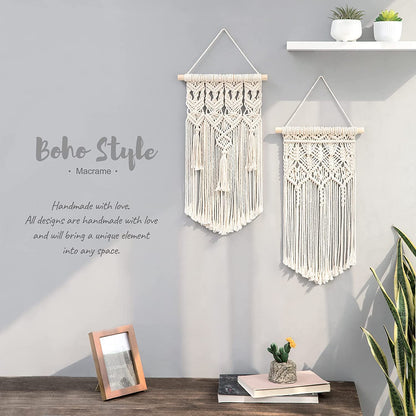 2 Pcs Boho Chic Macrame Wall Hanging: Geometric Art Decor