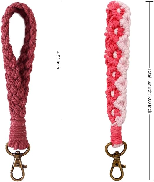 Macrame Keychain Boho Handmade Wristlet Keychain Lanyard for Women