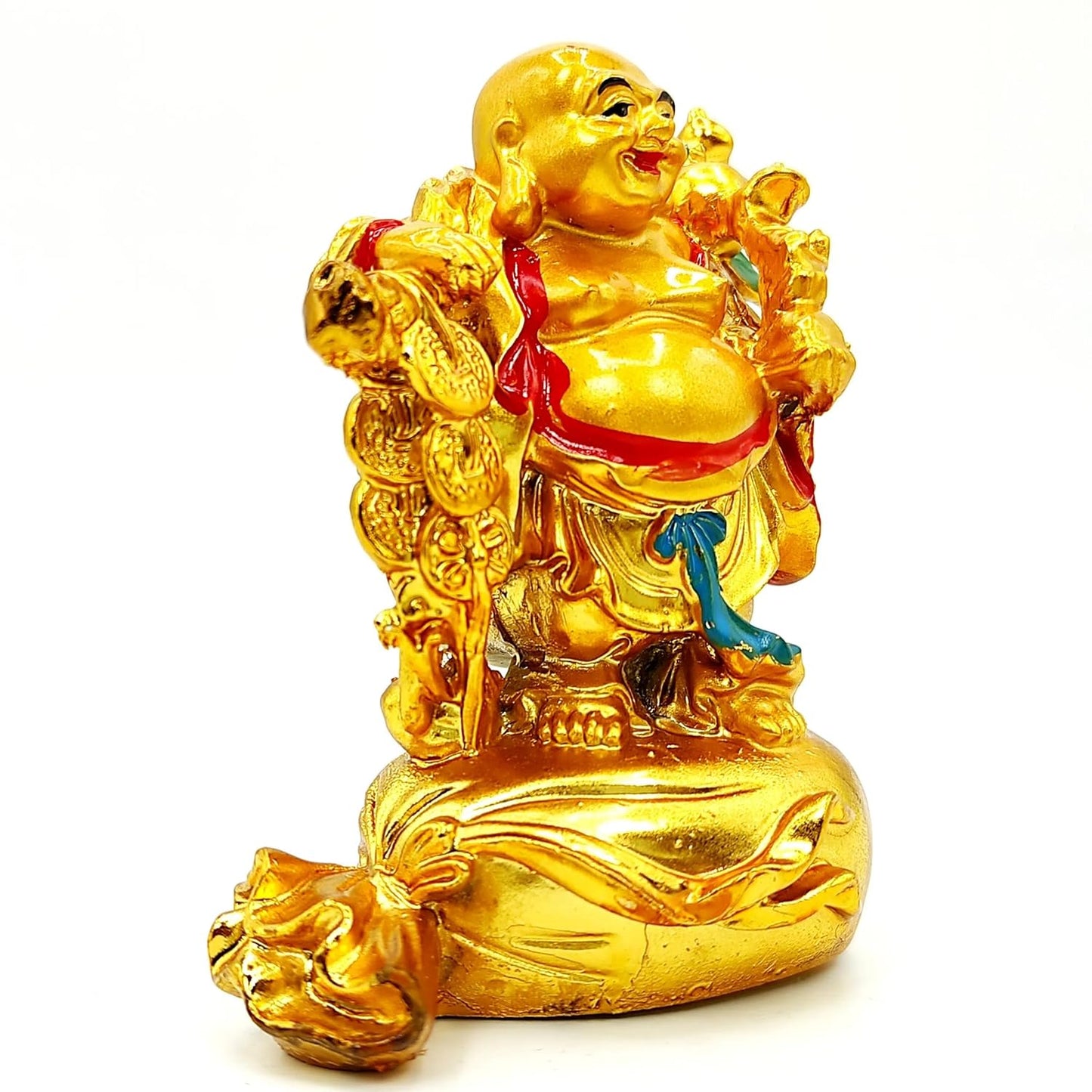 Laughing Buddha Statue 4.5 inch - On Money Bag - Good Luck & Health Decor