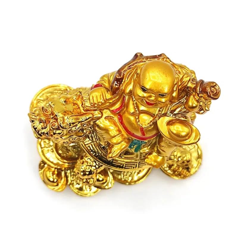 Laughing Buddha on Dragon Turtle - Feng Shui Decor for Luck & Health