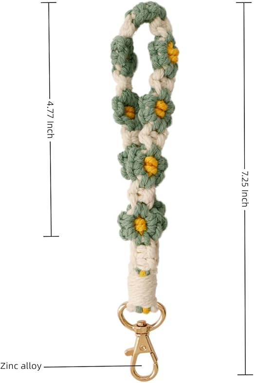 Cute Green Macrame Keychain - Boho Flower Wristlet for Women