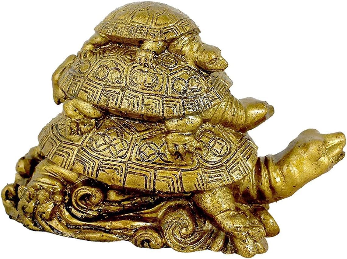 Feng Shui Triple Tortoise & Coin Combo for Protection, Luck, Wealth