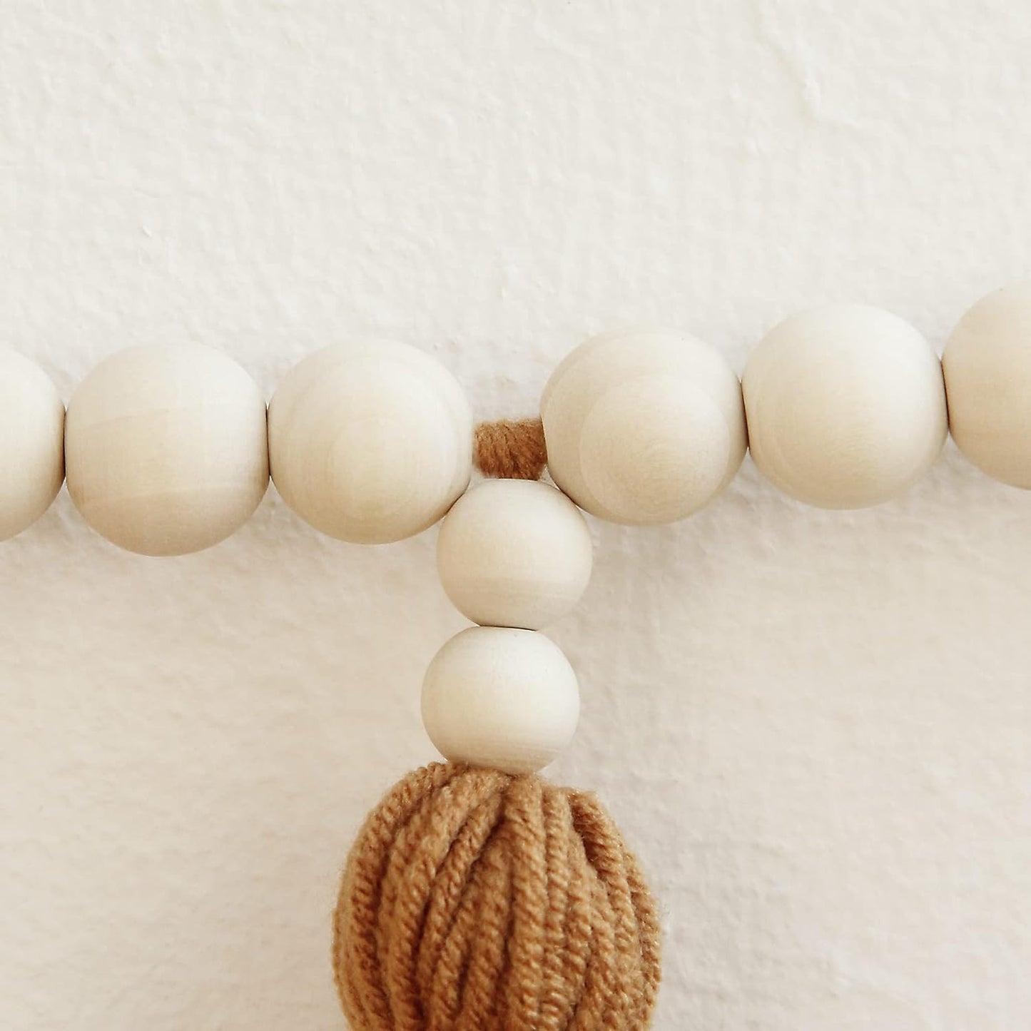 Tassel Garland with Wood Bead, Boho Macrame Wall Hanging Decor