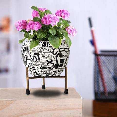 Alphabet 1 Printed Plant Pot with Metal Stand