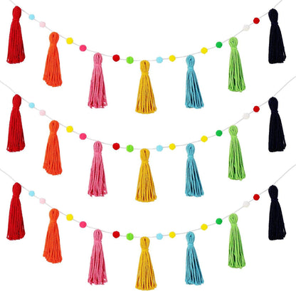 3 Pcs Colorful Rainbow Boho Tassel Garland - 50 Inch Wall Decor