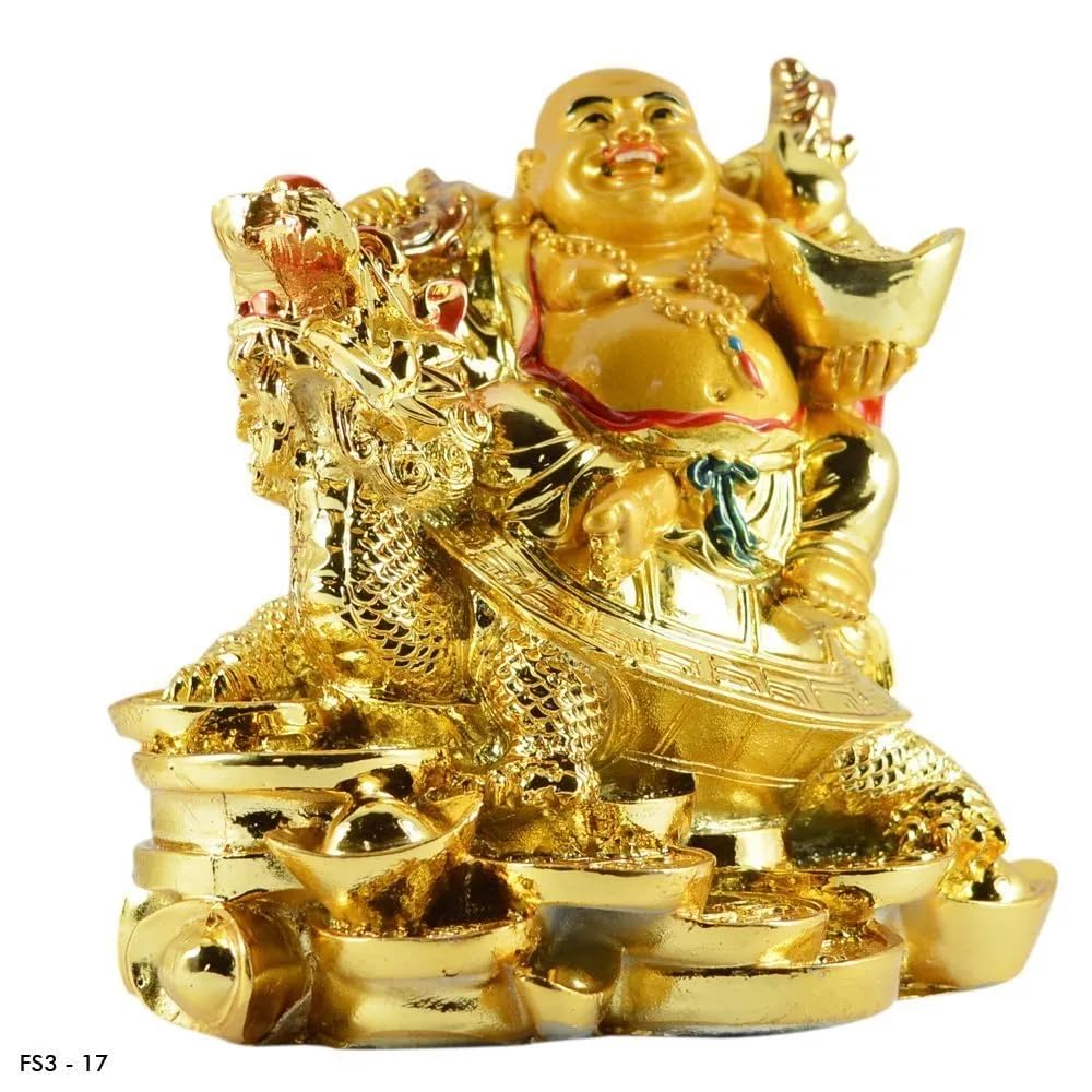 Laughing Buddha on Dragon Turtle - Feng Shui Decor for Luck & Health