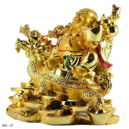 Laughing Buddha on Dragon Turtle - Feng Shui Decor for Luck & Health