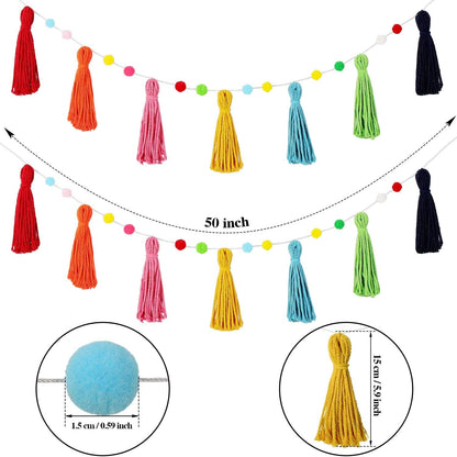 3 Pcs Colorful Rainbow Boho Tassel Garland - 50 Inch Wall Decor