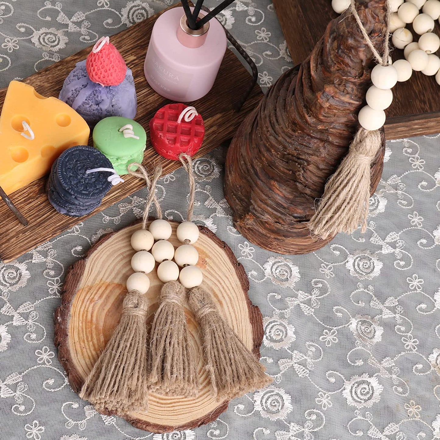 20-Pack Jute Tassel & Wood Bead DIY Craft Kit