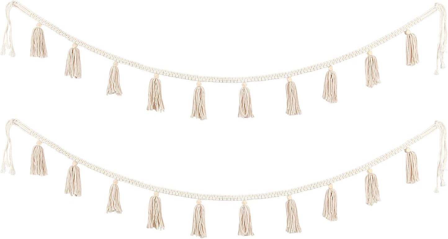 2 Pack Tassel Garland with Wood Beads - Boho Decor